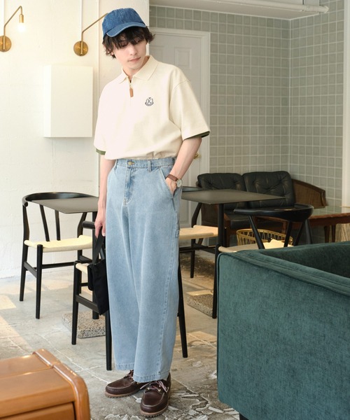 MONO-MART LADY'S（モノマートレディース）の「鹿の子ハーフジップエンブレムワンポイント刺繍ポロシャツ（ポロシャツ・レディース・杢グレー/アイボリー/オリーブ/ネイビー/ブラウン/ブラック・FREE）」の16枚目の写真