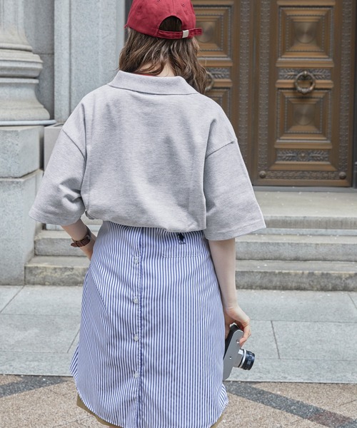 鹿の子ハーフジップエンブレムワンポイント刺繍ポロシャツ MONO-MART