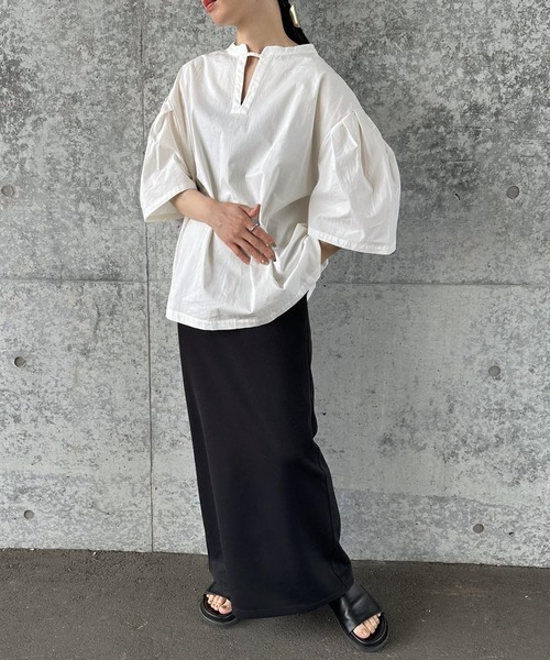 select MOCA by son（セレクトモカバイソン）の「タックスリーブスモックシャツ（シャツ/ブラウス・レディース・ブラック/ホワイト・FREE/SMALL）」の6枚目の写真