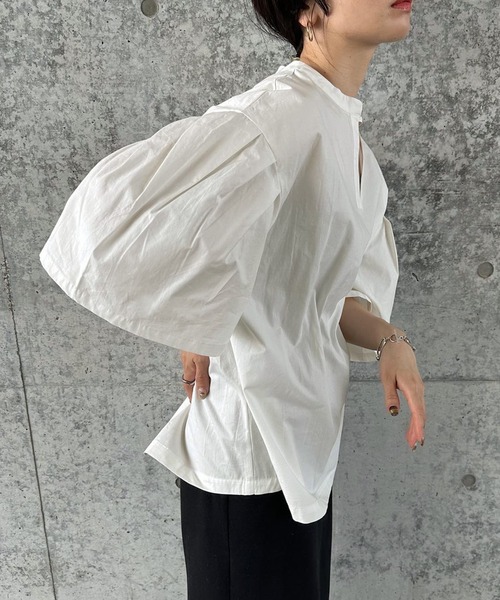 select MOCA by son（セレクトモカバイソン）の「タックスリーブスモックシャツ（シャツ/ブラウス・レディース・ブラック/ホワイト・FREE/SMALL）」の11枚目の写真