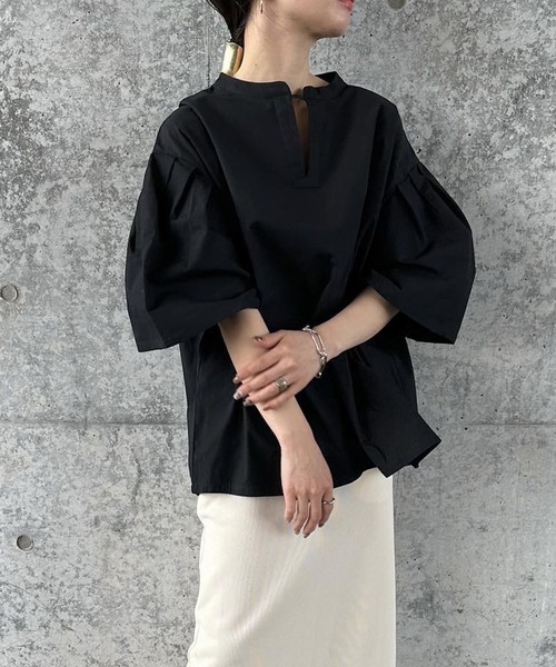 select MOCA by son（セレクトモカバイソン）の「タックスリーブスモックシャツ（シャツ/ブラウス・レディース・ブラック/ホワイト・FREE/SMALL）」の19枚目の写真