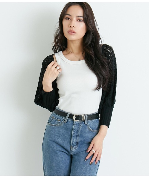 ANAP(アナップ)の「七分袖バックデザインボレロ(カーディガン/ボレロ・レディース・オフホワイト/ブラック・FREE)」の7枚目の写真