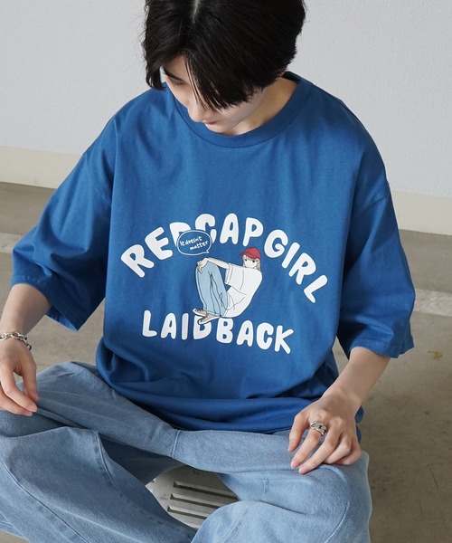 Red Cap Girl(レッドキャプガール)の「【RED CAP GIRL】バックプリント / フロントプリント ビッグシルエット半袖Tシャツ カットソー ユニセックス(Tシャツ/カットソー・メンズ・ブラック/ブルー/グリーン/ホワイト/グリーン系その他/ホワイト系その他/ブルー系その他/グレー系/ブラック系その他2/ホワイト系その他2/ブルー系その他2/グレー系その他2/杢グレー/ホワイト系その他4/ブラック系その他3/サックスブルー/ブラック系その他4/ホワイト系その他3/サックスブルー系/グレー系その他/サックスブルー系4/グレー系その他4/サックスブルー系3/グレー系その他3/サックスブルー系2・L/M/XL)」の20枚目の写真
