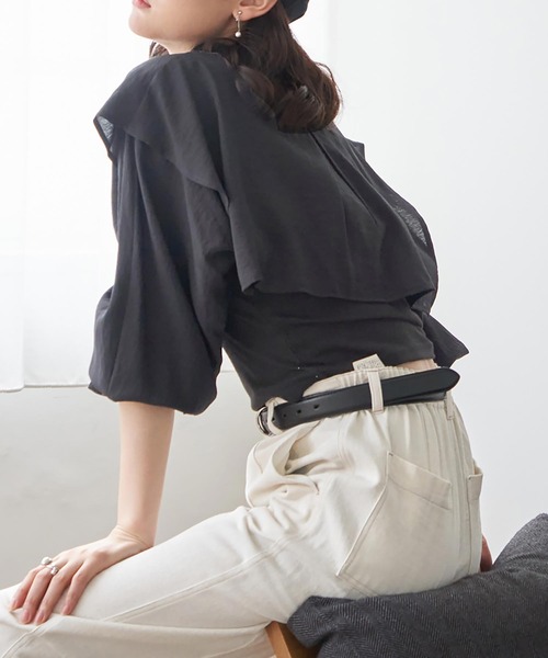 Rejoule（リジュール）の「シアー素材ビッグカラーボレロブラウス（シャツ/ブラウス・レディース・ブラック/オフホワイト/ピンク/グリーン系その他/ブルー・FREE）」の11枚目の写真