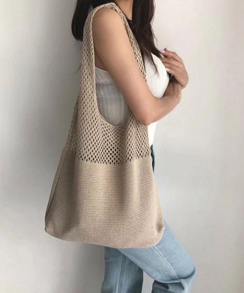 CORNERS（コーナーズ）の「メッシュ編みショルダーバッグ（ショルダーバッグ・レディース・アイボリー/ベージュ/ブラック/ブルー/ブラウン/マスタード/カーキ/パープル・FREE）」の18枚目の写真