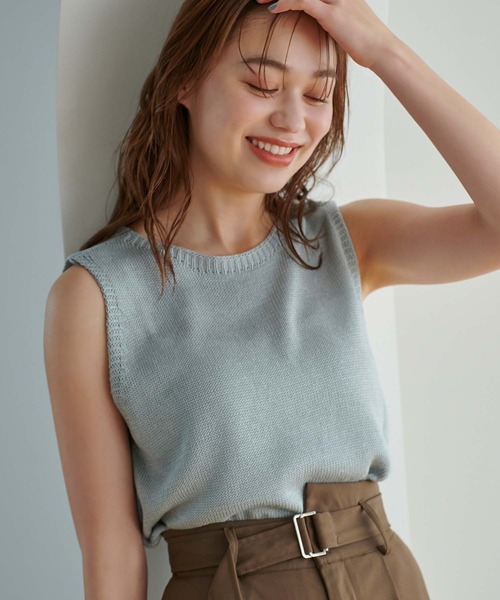 Edit Sheen（エディットシーン）の「クルーネックノースリーブ（ニット/セーター・レディース・ブルー系その他5/モカ/スモークピンク/オフホワイト・M）」の3枚目の写真