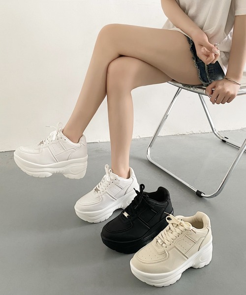 【✩】シンプルで汎用性の高い靴、女性の厚底靴 6CM身長アップ 厚底スニーカー レディース 本革 インヒール
