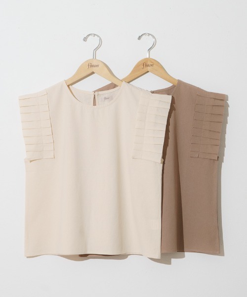 flower（フラワー）の「ショルダープリーツトップ（Tシャツ/カットソー・レディース・ブラウン/アイボリー・FREE）」の3枚目の写真