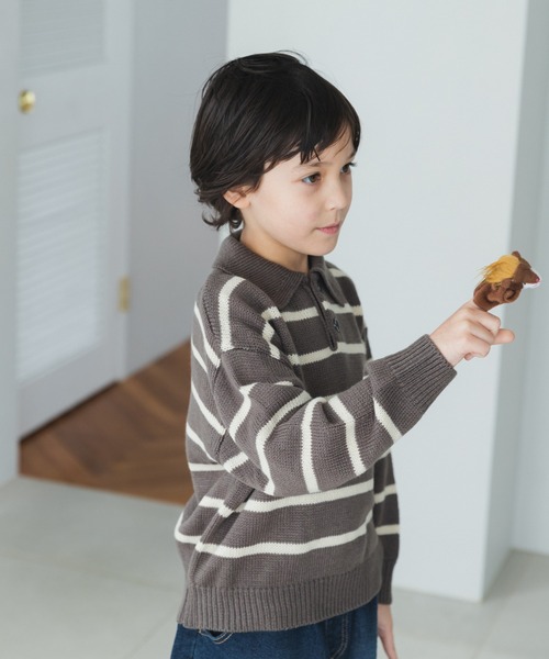 pairmanon(ペアマノン)の「襟付き ボーダー 配色 ニット プルオーバー(ニット/セーター・キッズ・ブラック/チャコールグレー/アイボリー・L/XS/S/M)」の3枚目の写真