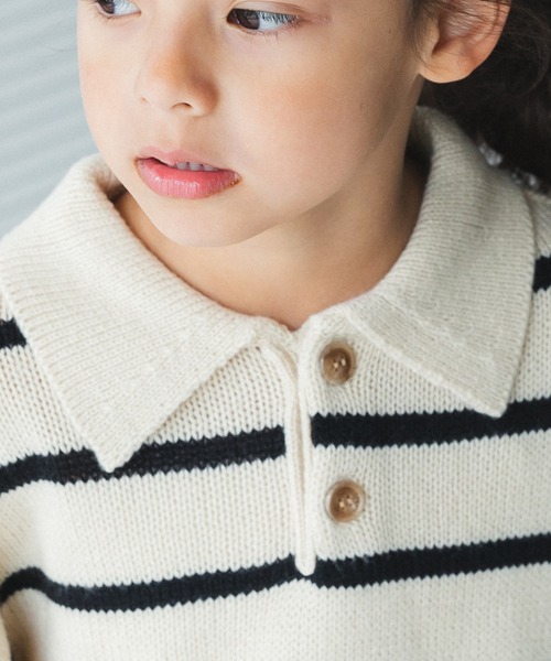 pairmanon(ペアマノン)の「襟付き ボーダー 配色 ニット プルオーバー(ニット/セーター・キッズ・ブラック/チャコールグレー/アイボリー・L/XS/S/M)」の4枚目の写真
