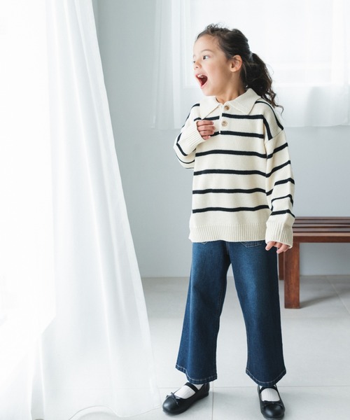 pairmanon(ペアマノン)の「襟付き ボーダー 配色 ニット プルオーバー(ニット/セーター・キッズ・ブラック/チャコールグレー/アイボリー・L/XS/S/M)」の5枚目の写真