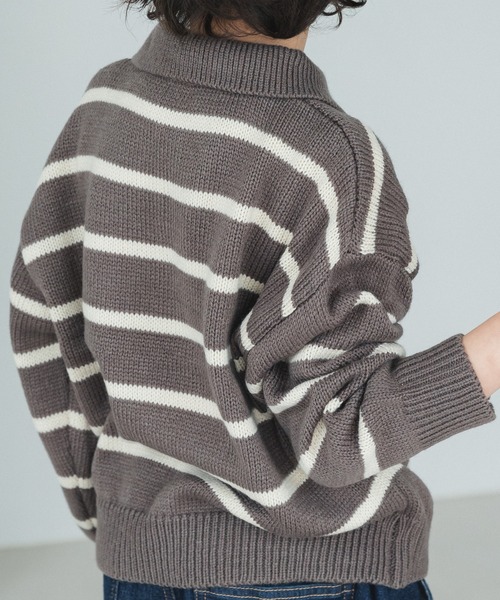 pairmanon(ペアマノン)の「襟付き ボーダー 配色 ニット プルオーバー(ニット/セーター・キッズ・ブラック/チャコールグレー/アイボリー・L/XS/S/M)」の8枚目の写真