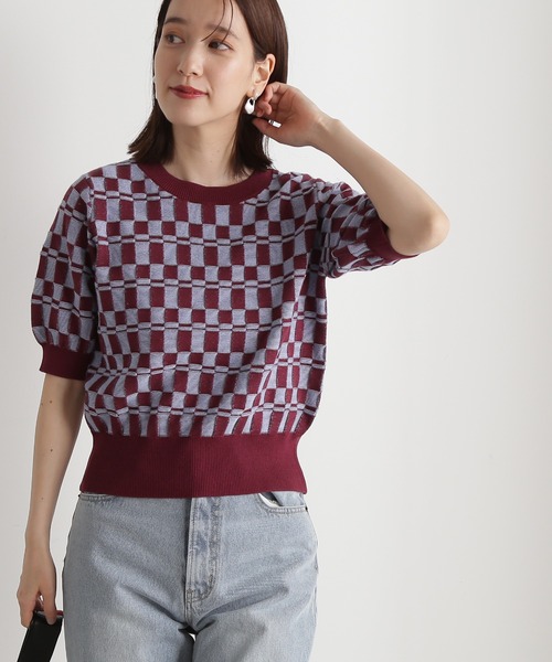 N.（N. Natural Beauty Basic）（エヌエヌナチュラルビューティーベーシック）の「◆ブロック編みショートニット（ニット/セーター・レディース・グリーン/ブラック/ワイン・MEDIUM）」の19枚目の写真