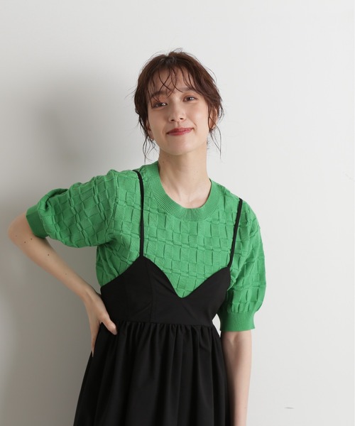 N.（N. Natural Beauty Basic）（エヌエヌナチュラルビューティーベーシック）の「◆ブロック編みショートニット（ニット/セーター・レディース・グリーン/ブラック/ワイン・MEDIUM）」の13枚目の写真