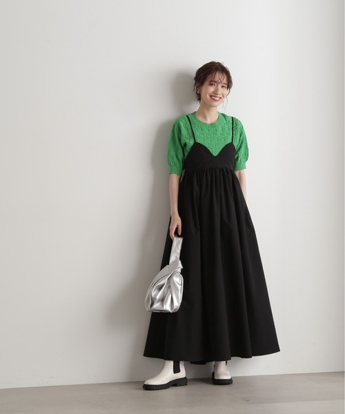 N.（N. Natural Beauty Basic）（エヌエヌナチュラルビューティーベーシック）の「◆ブロック編みショートニット（ニット/セーター・レディース・グリーン/ブラック/ワイン・MEDIUM）」の14枚目の写真