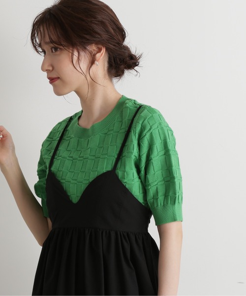 N.（N. Natural Beauty Basic）（エヌエヌナチュラルビューティーベーシック）の「◆ブロック編みショートニット（ニット/セーター・レディース・グリーン/ブラック/ワイン・MEDIUM）」の18枚目の写真