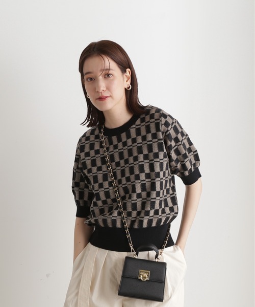 N.（N. Natural Beauty Basic）（エヌエヌナチュラルビューティーベーシック）の「◆ブロック編みショートニット（ニット/セーター・レディース・グリーン/ブラック/ワイン・MEDIUM）」の7枚目の写真