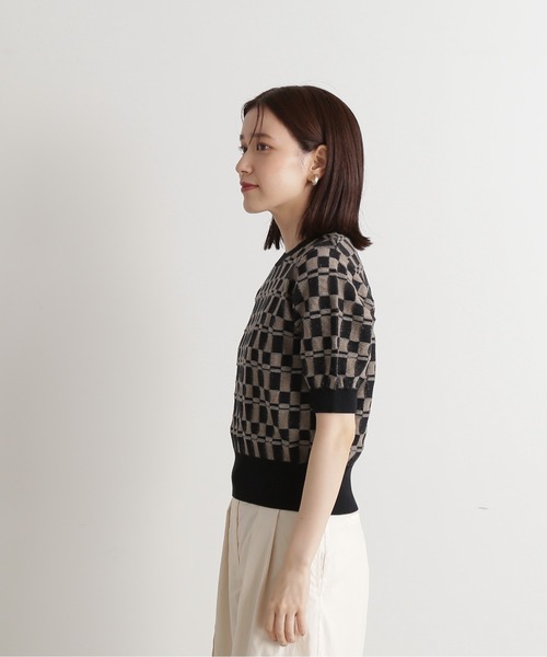 N.（N. Natural Beauty Basic）（エヌエヌナチュラルビューティーベーシック）の「◆ブロック編みショートニット（ニット/セーター・レディース・グリーン/ブラック/ワイン・MEDIUM）」の9枚目の写真