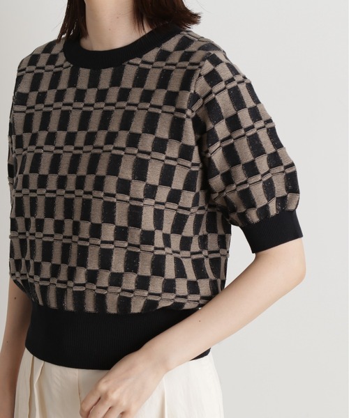 N.（N. Natural Beauty Basic）（エヌエヌナチュラルビューティーベーシック）の「◆ブロック編みショートニット（ニット/セーター・レディース・グリーン/ブラック/ワイン・MEDIUM）」の11枚目の写真