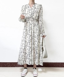 小花柄シフォンワンピース