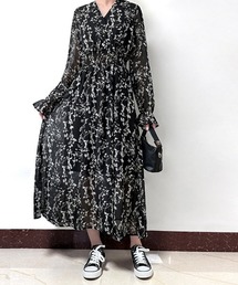 小花柄シフォンワンピース