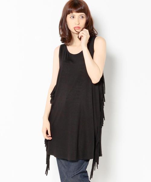 Another Edition（アナザーエディション）の「サイドフリンジタンクチュニック/AEBC SIDEフリンジTANK TUNIC（チュニック・レディース・ブラック/ライトグレー・フリー）」の2枚目の写真