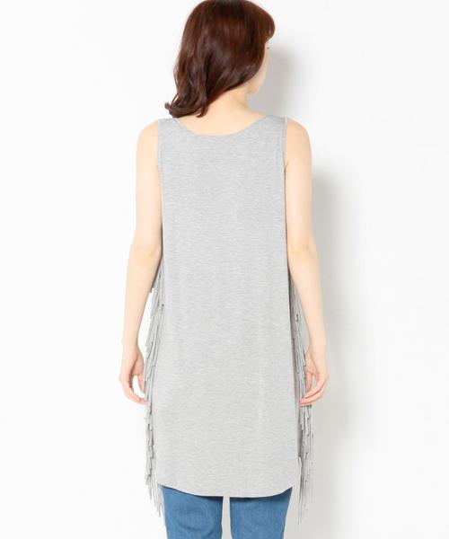 Another Edition（アナザーエディション）の「サイドフリンジタンクチュニック/AEBC SIDEフリンジTANK TUNIC（チュニック・レディース・ブラック/ライトグレー・フリー）」の3枚目の写真