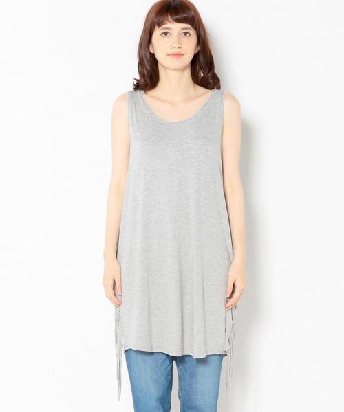 Another Edition（アナザーエディション）の「サイドフリンジタンクチュニック/AEBC SIDEフリンジTANK TUNIC（チュニック・レディース・ブラック/ライトグレー・フリー）」の4枚目の写真