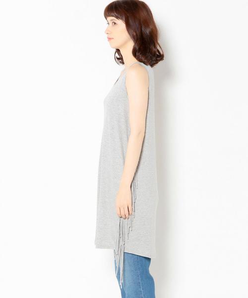 Another Edition（アナザーエディション）の「サイドフリンジタンクチュニック/AEBC SIDEフリンジTANK TUNIC（チュニック・レディース・ブラック/ライトグレー・フリー）」の5枚目の写真