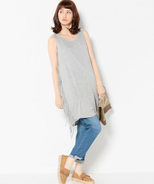 Another Edition（アナザーエディション）の「サイドフリンジタンクチュニック/AEBC SIDEフリンジTANK TUNIC（チュニック・レディース・ブラック/ライトグレー・フリー）」の6枚目の写真