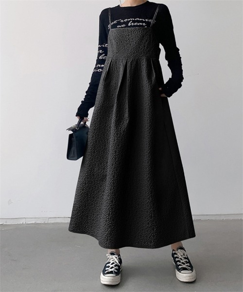 Ritzy(リッツィー)の「ぽこぽこ ジャガードキャミソールワンピース(ワンピース・レディース・ブラック/ベージュ/ネイビー・M/L)」の11枚目の写真