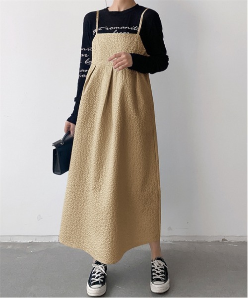 Ritzy(リッツィー)の「ぽこぽこ ジャガードキャミソールワンピース(ワンピース・レディース・ブラック/ベージュ/ネイビー・M/L)」の16枚目の写真