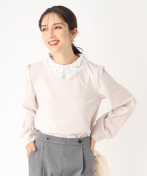 index(インデックス)の「◆取り外し2way レース衿トップス【洗濯機洗い可】(Tシャツ/カットソー・レディース・ブルー/ライトグレー/ブラック・36/38/42/40)」の3枚目の写真
