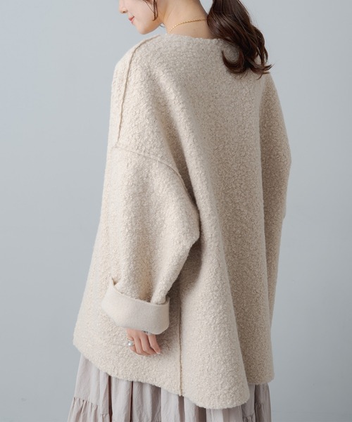 PUAL CE CIN（ピュアルセシン）の「ボアリバーシブルトッパーコート（ノーカラーコート・レディース・モカ/ライトベージュ/ブラック・FREE）」の8枚目の写真