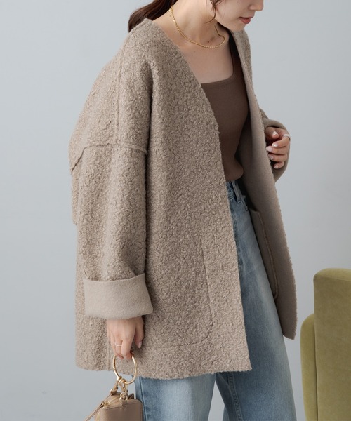 PUAL CE CIN（ピュアルセシン）の「ボアリバーシブルトッパーコート（ノーカラーコート・レディース・モカ/ライトベージュ/ブラック・FREE）」の11枚目の写真