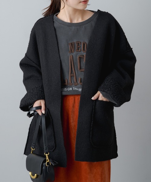 PUAL CE CIN（ピュアルセシン）の「ボアリバーシブルトッパーコート（ノーカラーコート・レディース・モカ/ライトベージュ/ブラック・FREE）」の16枚目の写真