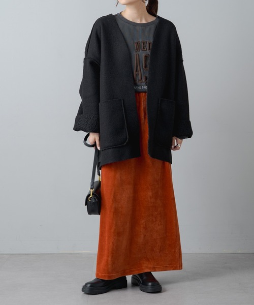 PUAL CE CIN（ピュアルセシン）の「ボアリバーシブルトッパーコート（ノーカラーコート・レディース・モカ/ライトベージュ/ブラック・FREE）」の17枚目の写真