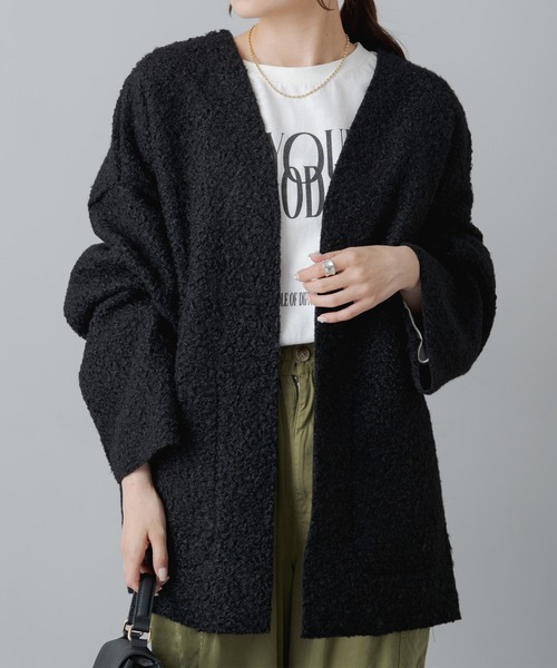 PUAL CE CIN（ピュアルセシン）の「ボアリバーシブルトッパーコート（ノーカラーコート・レディース・モカ/ライトベージュ/ブラック・FREE）」の19枚目の写真