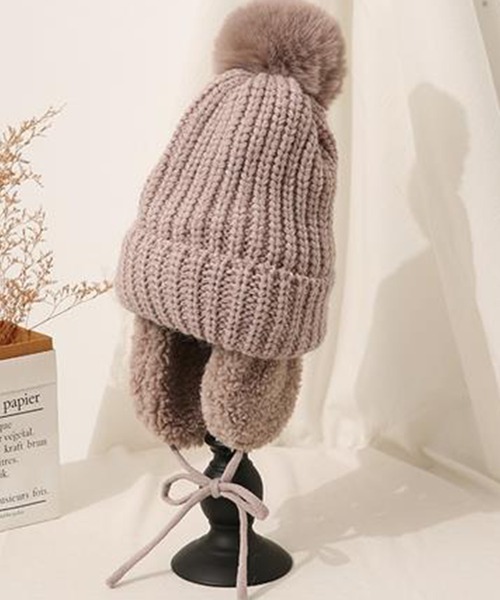 DAY CLOSET(デイ クローゼット)の「【あったかもこもこボアイヤーカバー付き】ニットキャップ ヘッドウェア レディース 耳当て(ニットキャップ/ビーニー・レディース・ブラック/マスタード/モカ/チョコ/グレー/オフホワイト/アイボリー・ONE SIZE)」の6枚目の写真