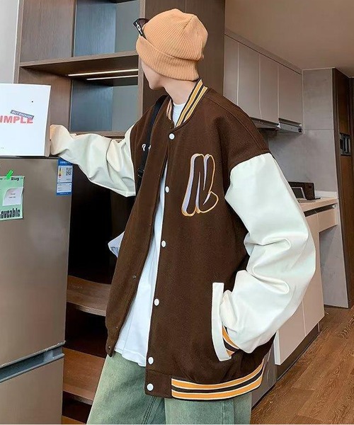 LRG スタジアムジャケット ブラウン/ホワイト BLANC FICELLE（ブランフィセル）の「オーバーサイズ プリント