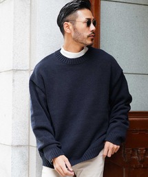 モヘアライクボリューム袖 オーバーサイズクルーネックニット