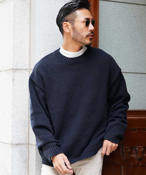 jiggys shop(ジギーズショップ)の「モヘアライクボリューム袖 オーバーサイズクルーネックニット(ニット/セーター・メンズ・ブルー/カーキ/ネイビー/ブラック・MEDIUM/LARGE)」の4枚目の写真