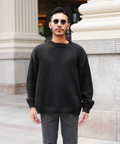 jiggys shop(ジギーズショップ)の「モヘアライクボリューム袖 オーバーサイズクルーネックニット(ニット/セーター・メンズ・ブルー/カーキ/ネイビー/ブラック・MEDIUM/LARGE)」の16枚目の写真