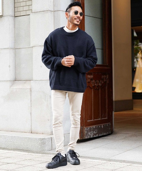 jiggys shop(ジギーズショップ)の「モヘアライクボリューム袖 オーバーサイズクルーネックニット(ニット/セーター・メンズ・ブルー/カーキ/ネイビー/ブラック・MEDIUM/LARGE)」の10枚目の写真
