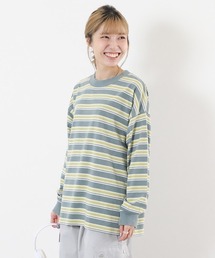 devirock（デビロック）の「綿100% お洗濯してもよれにくい ビッグシルエット 袖リブ 大人 ボーダー 長袖Tシャツ（Tシャツ/カットソー）」