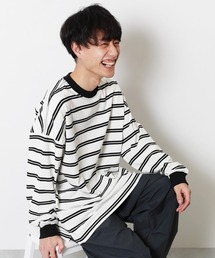 綿100% お洗濯してもよれにくい ビッグシルエット 袖リブ 大人 ボーダー 長袖Tシャツ