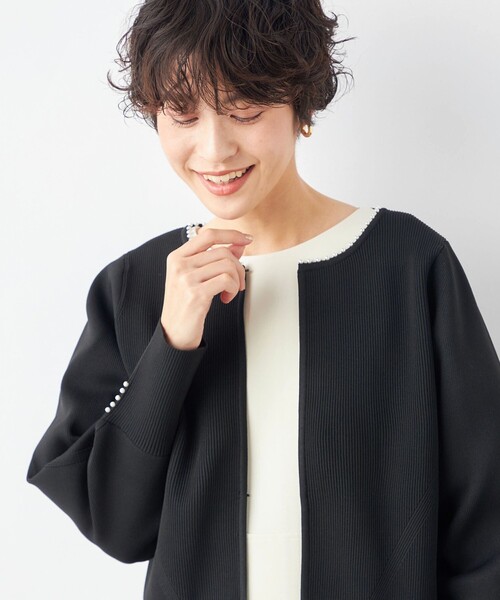 NOLLEY'S - ＊ノーリーズ　カーディガン　ウール　ブラック　パール　クルーネック　長袖　ニット NOLLEY'S（ノーリーズ）の「《手洗い可能》ミニパールクルー