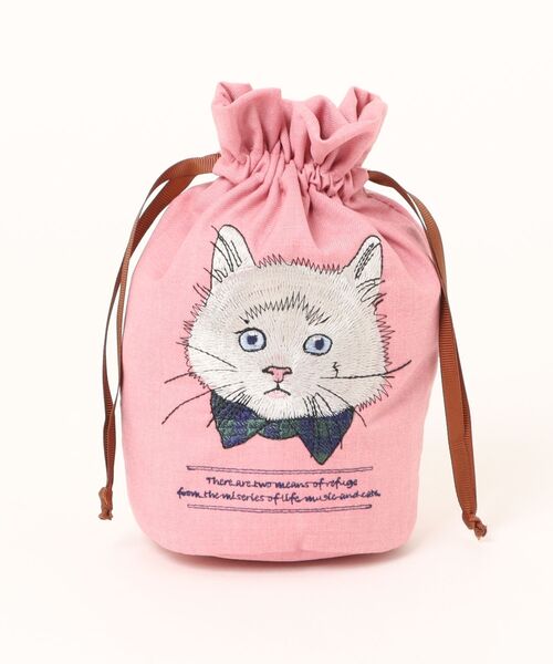 欧州航路（オウシュウコウロ）の「【欧州航路】キャット巾着ポーチ（ポーチ・レディース・ホワイト/ブラック/ブルー/ピンク・FREE）」の4枚目の写真