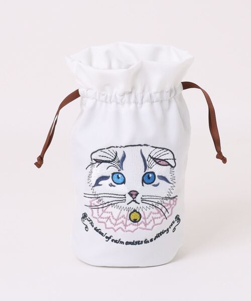 欧州航路（オウシュウコウロ）の「【欧州航路】キャット巾着ポーチ（ポーチ・レディース・ホワイト/ブラック/ブルー/ピンク・FREE）」の6枚目の写真