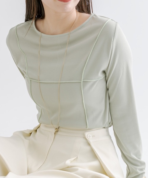 mline（エムライン）の「[mline]ストレッチメローロングTシャツ（Tシャツ/カットソー・レディース・グリーン/アイボリー/ブラック/グレー・FREE）」の4枚目の写真